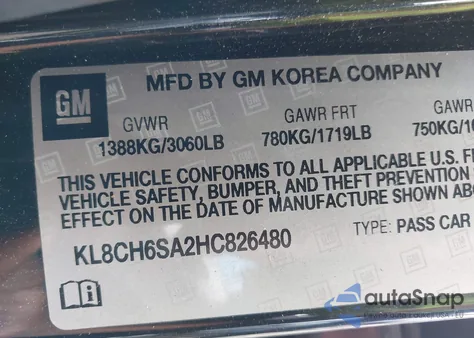 2017 Chevrolet Spark Activ Cvt z USA, uszkodzony, nr VIN KL8CH6SA2HC826480